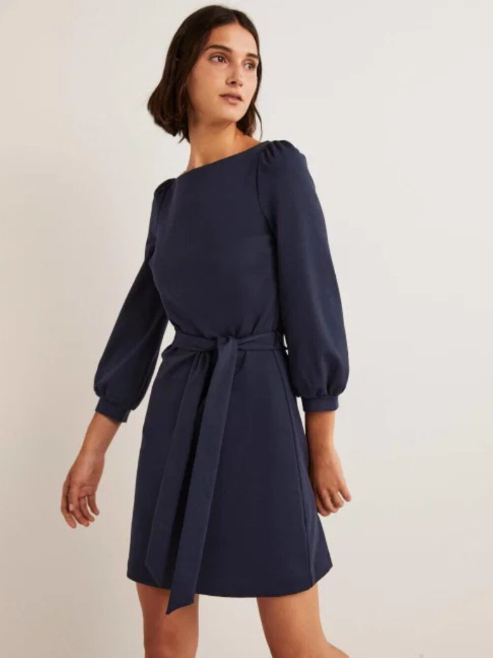 BODEN Tie Detail Jersey Shift Dress Navy Blue Size 12